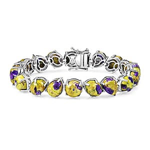 EverTrue Tasmanian Stichtite 37.60 ctw Multi Shapes Mystic Earth Link Bracelet in Platinum Bond (6.50 In)