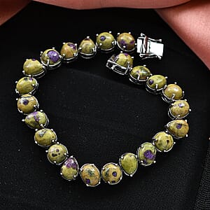 EverTrue Tasmanian Stichtite 37.60 ctw Multi Shapes Mystic Earth Link Bracelet in Platinum Bond (6.50 In)