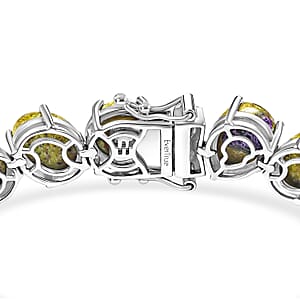 EverTrue Tasmanian Stichtite 37.60 ctw Multi Shapes Mystic Earth Link Bracelet in Platinum Bond (6.50 In)