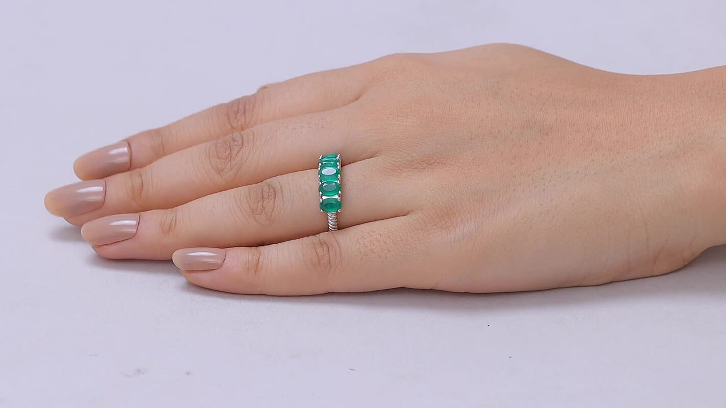 EverTrue Green Onyx 5 Stone Ring in Platinum Bond (Size 6.0) 2.25 ctw 8528273