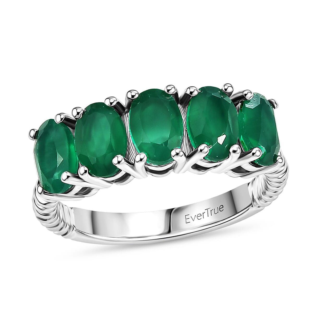 EverTrue Green Onyx 5 Stone Ring in Platinum Bond (Size 6.0) 2.25 ctw 8528273