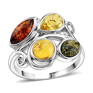 Baltic, Yellow and Green Amber Ring in Sterling Silver (Size 6.0)