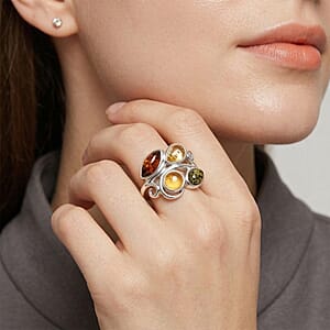 Baltic, Yellow and Green Amber Ring in Sterling Silver (Size 6.0)