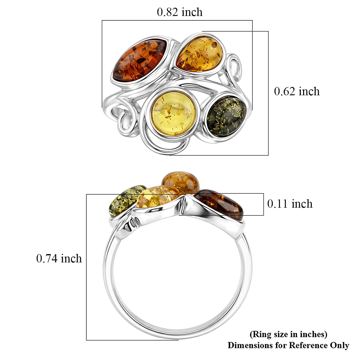 Baltic, Yellow and Green Amber Ring in Sterling Silver (Size 7.0) image number 5