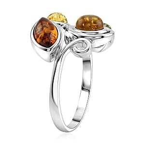Baltic, Yellow and Green Amber Ring in Sterling Silver (Size 8.0)