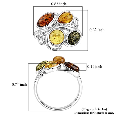 Baltic, Yellow and Green Amber Ring in Sterling Silver (Size 8.0)