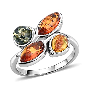 Baltic, Yellow and Green Amber Ring in Sterling Silver (Size 6.0)