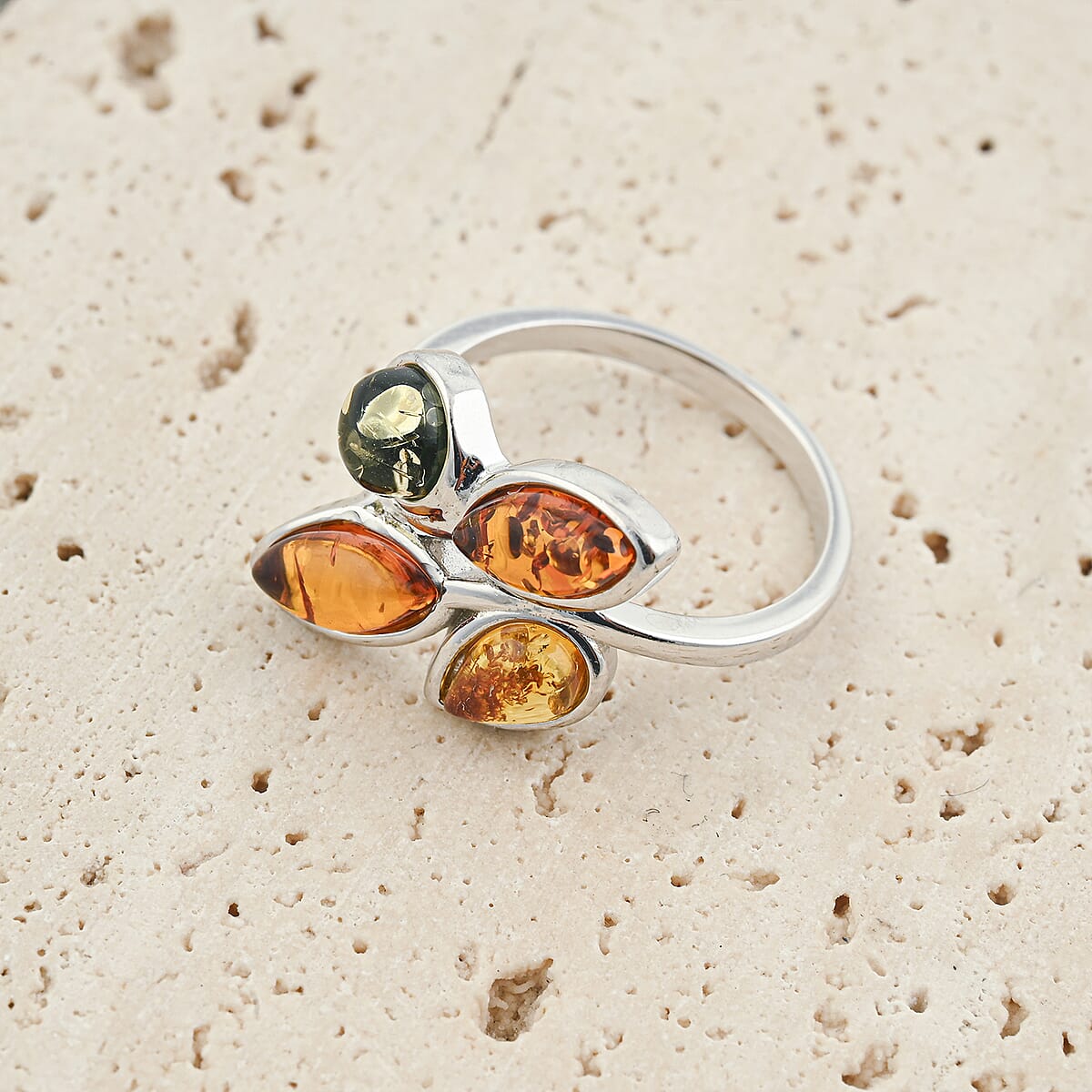 Baltic, Yellow and Green Amber Ring in Sterling Silver (Size 6.0) image number 1