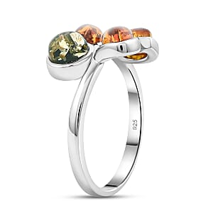 Baltic, Yellow and Green Amber Ring in Sterling Silver (Size 6.0)