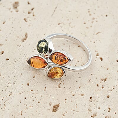 Baltic, Yellow and Green Amber Ring in Sterling Silver (Size 7.0)