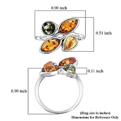 Baltic, Yellow and Green Amber Ring in Sterling Silver (Size 9.0)