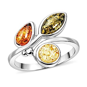 Baltic, Yellow and Green Amber Ring in Sterling Silver (Size 6.0)