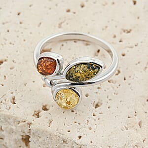 Baltic, Yellow and Green Amber Ring in Sterling Silver (Size 6.0)