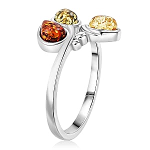 Baltic, Yellow and Green Amber Ring in Sterling Silver (Size 6.0)