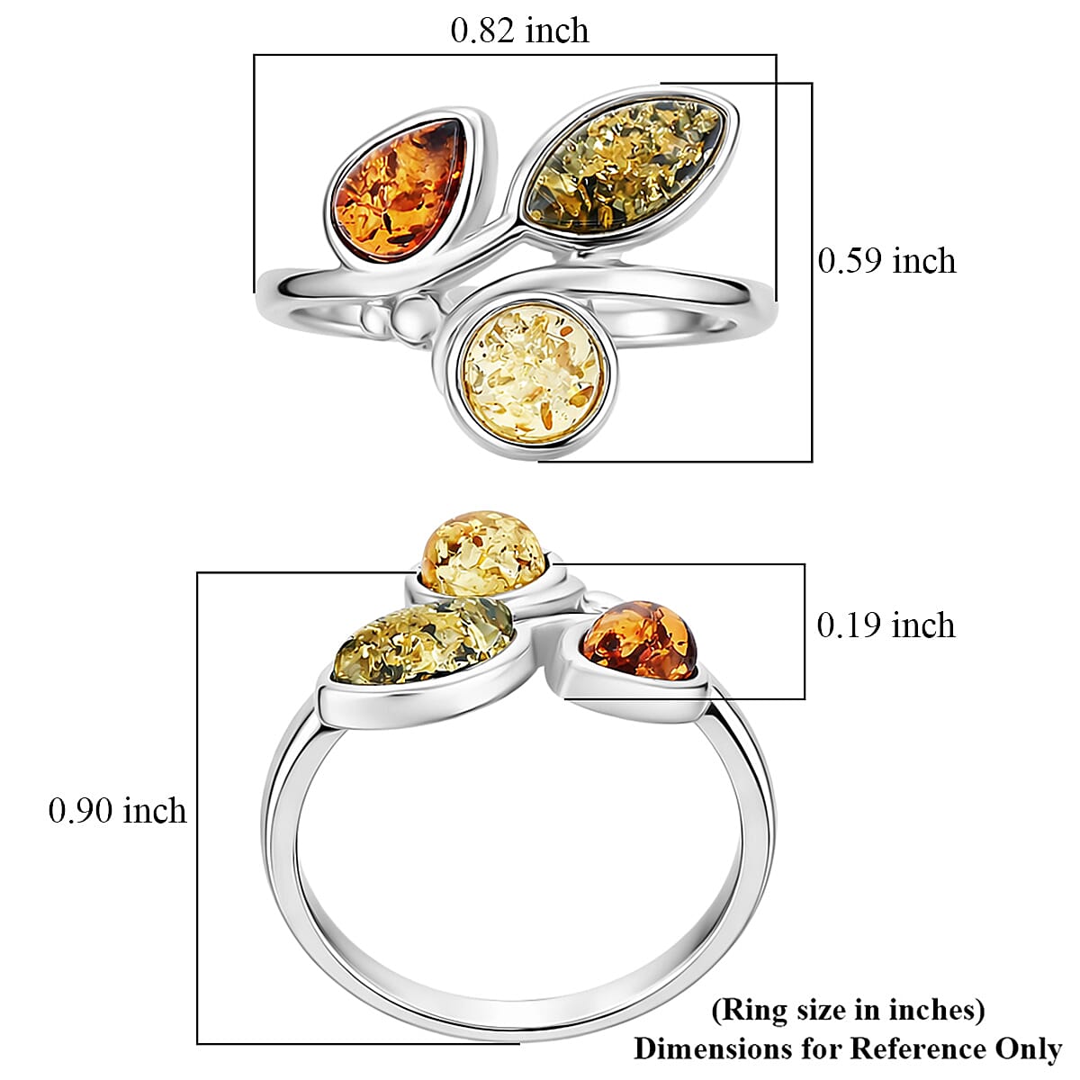 Baltic, Yellow and Green Amber Ring in Sterling Silver (Size 6.0) image number 5