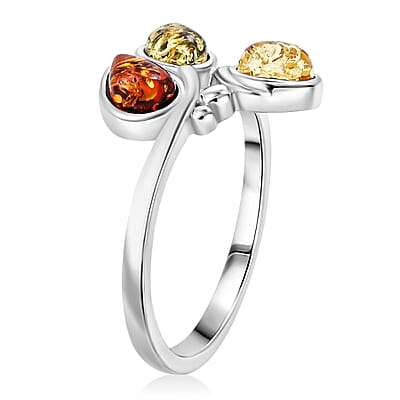 Baltic, Yellow and Green Amber Ring in Sterling Silver (Size 7.0)