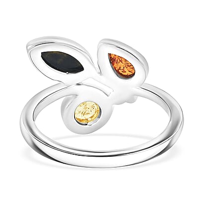 Baltic, Yellow and Green Amber Ring in Sterling Silver (Size 7.0)