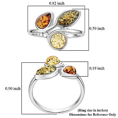 Baltic, Yellow and Green Amber Ring in Sterling Silver (Size 7.0)
