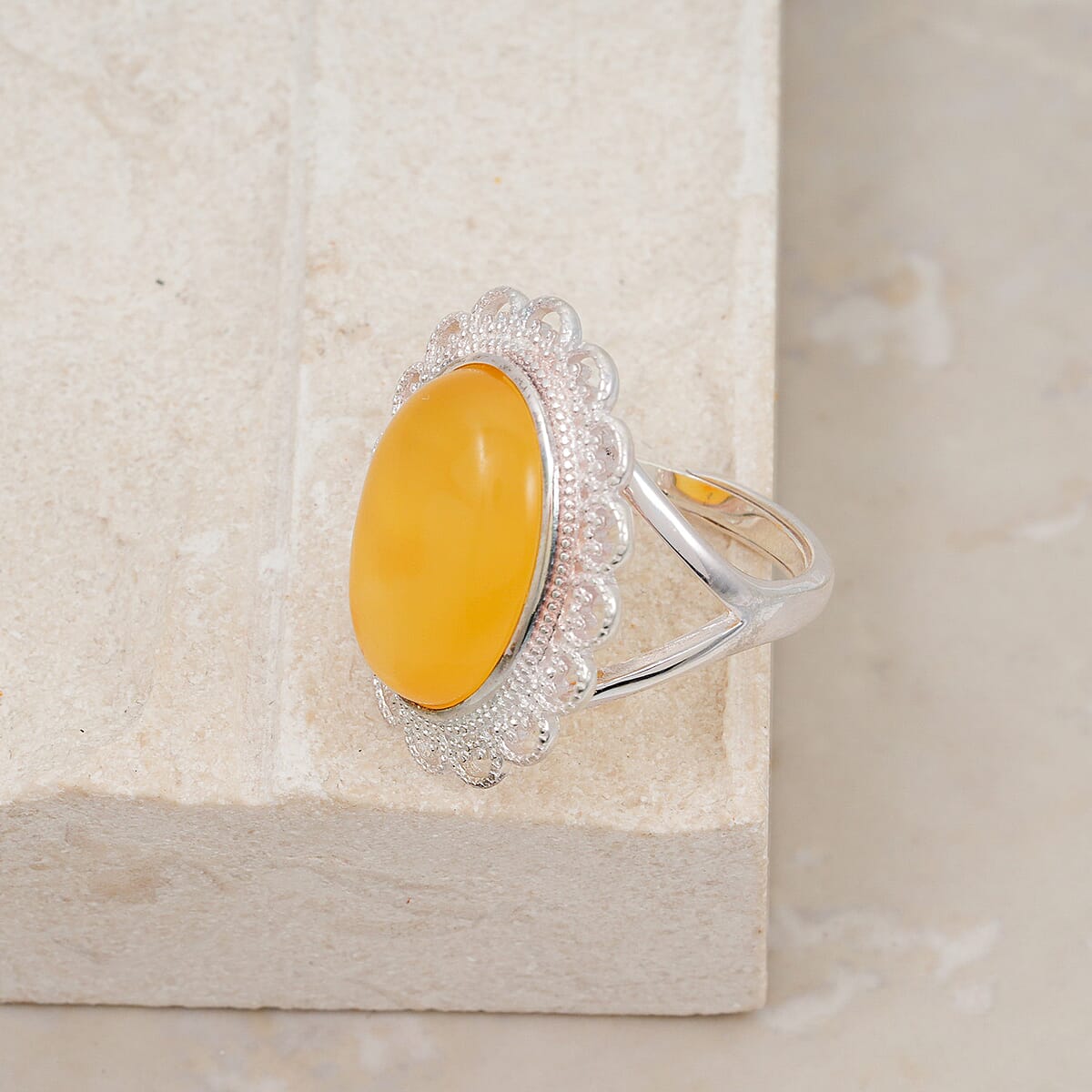 Butterscotch Amber Ring in Sterling Silver (Size 7.0) image number 1
