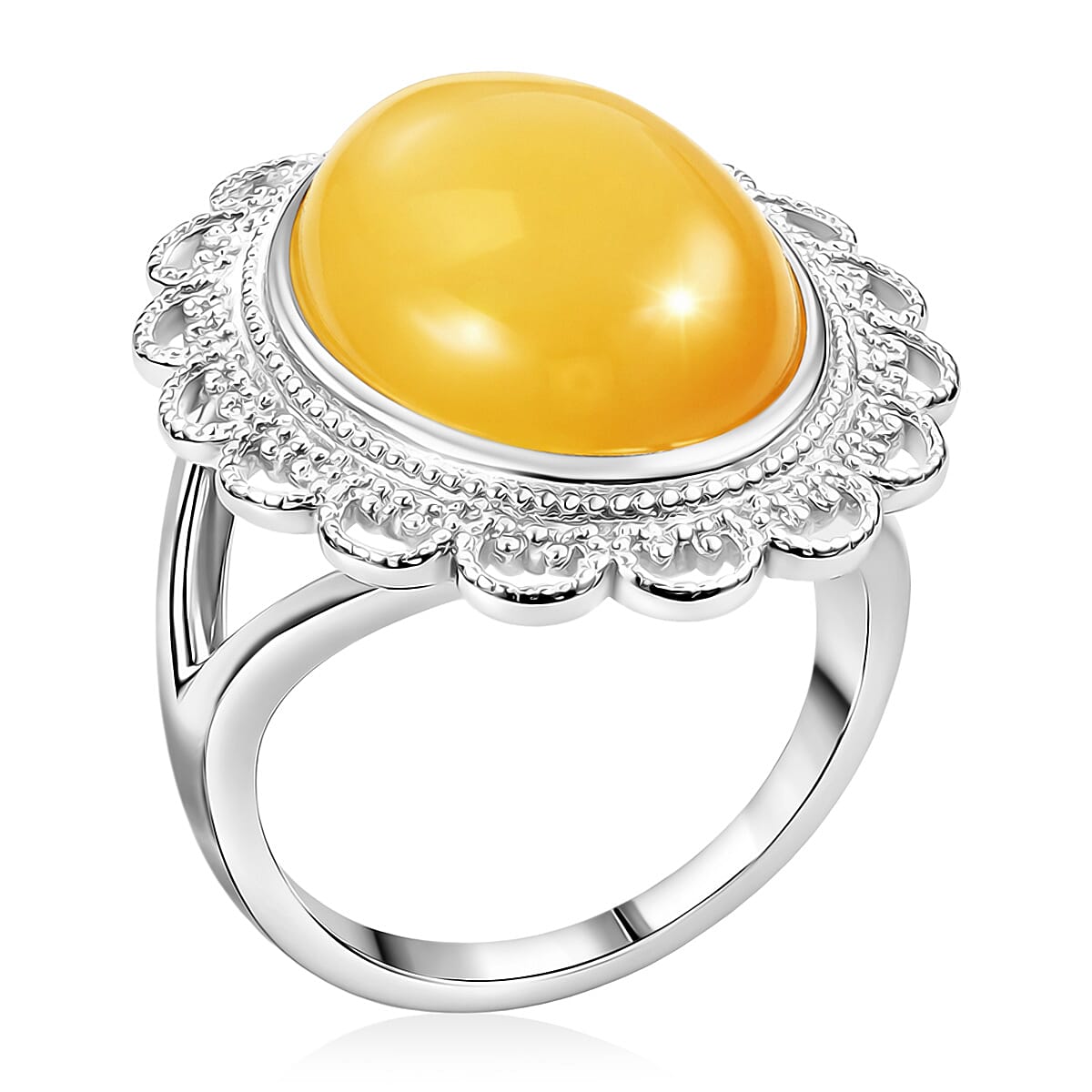 Butterscotch Amber Ring in Sterling Silver (Size 7.0)