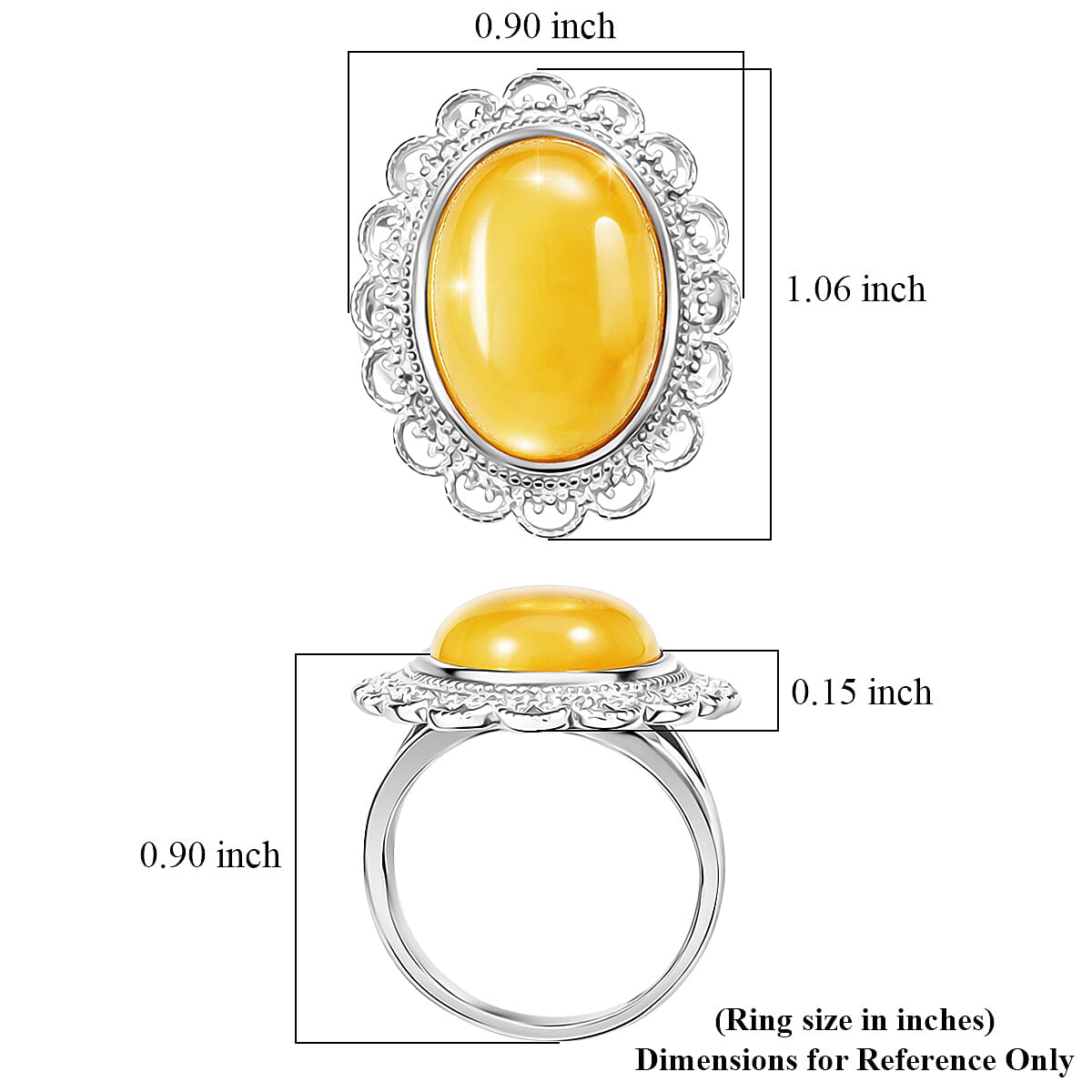 Butterscotch Amber Ring in Sterling Silver (Size 7.0) image number 4