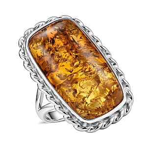 Honey Amber Ring in Sterling Silver (Size 8)