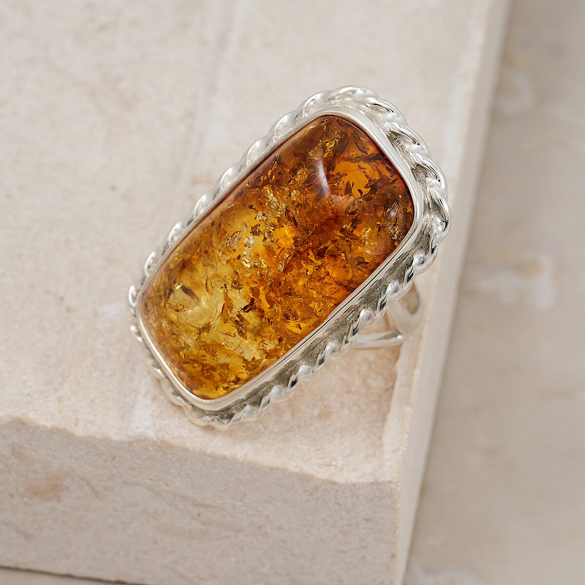 Honey Amber Ring in Sterling Silver (Size 8) image number 1