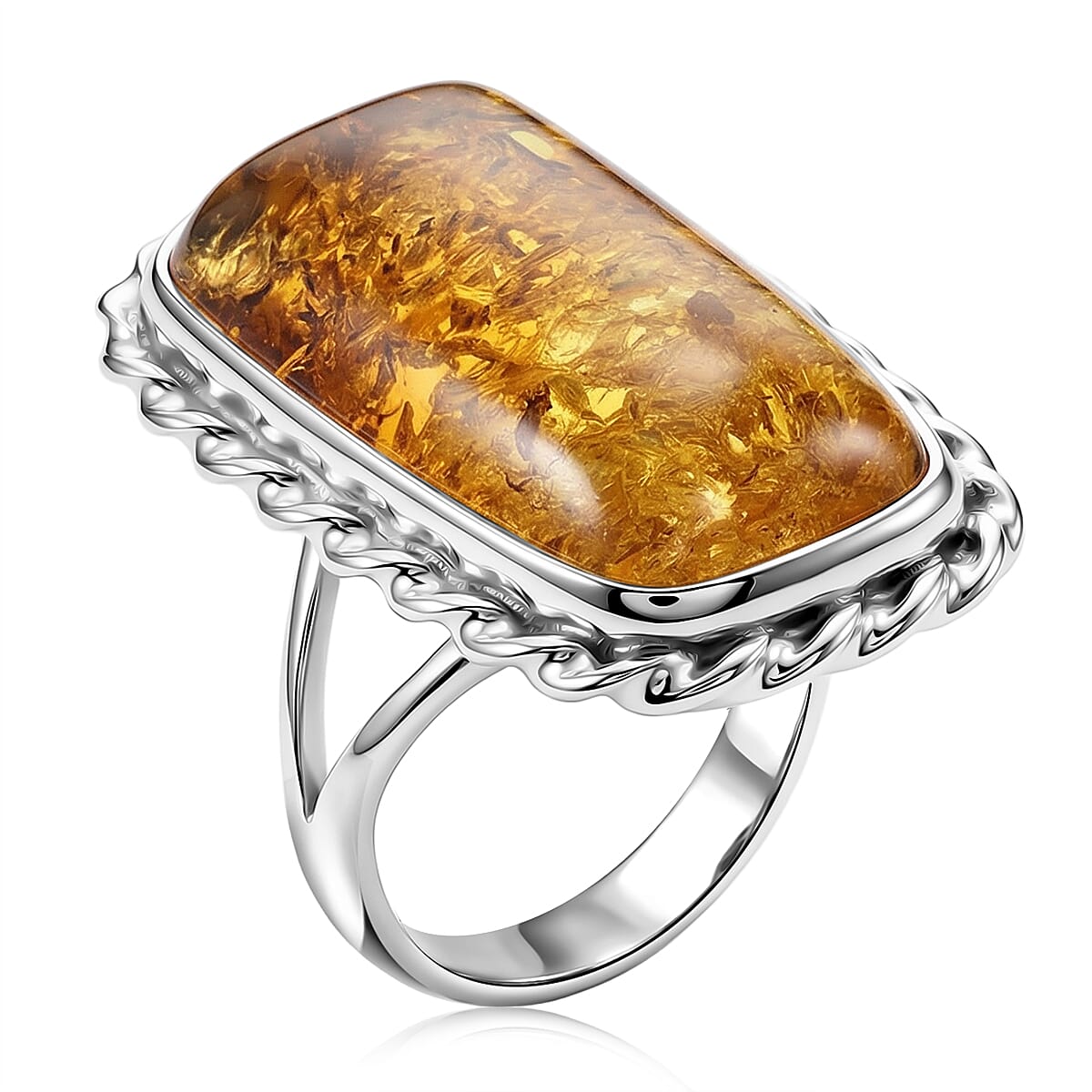 Honey Amber Ring in Sterling Silver (Size 8) image number 3