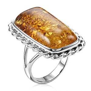Honey Amber Ring in Sterling Silver (Size 8)