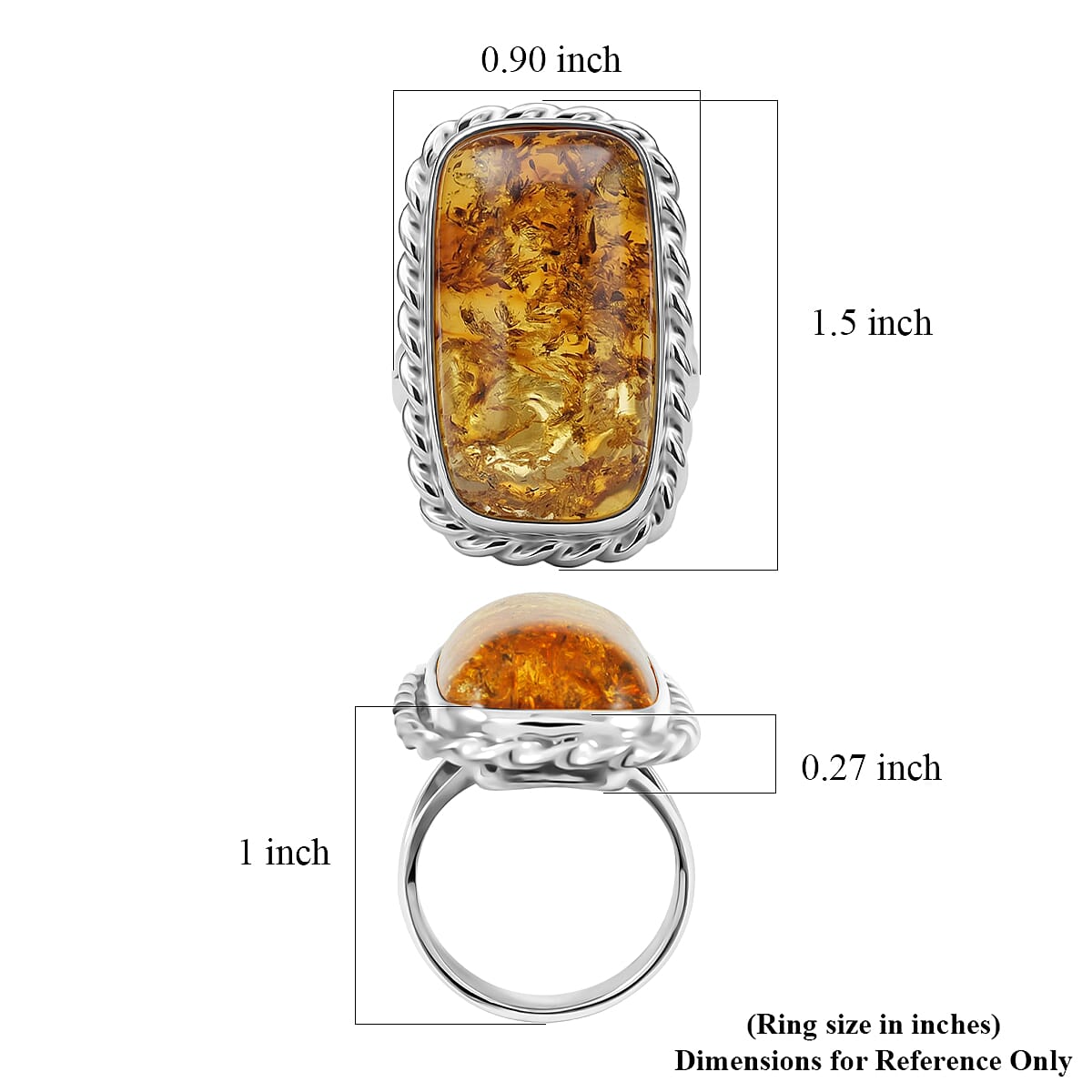 Honey Amber Ring in Sterling Silver (Size 8) image number 4