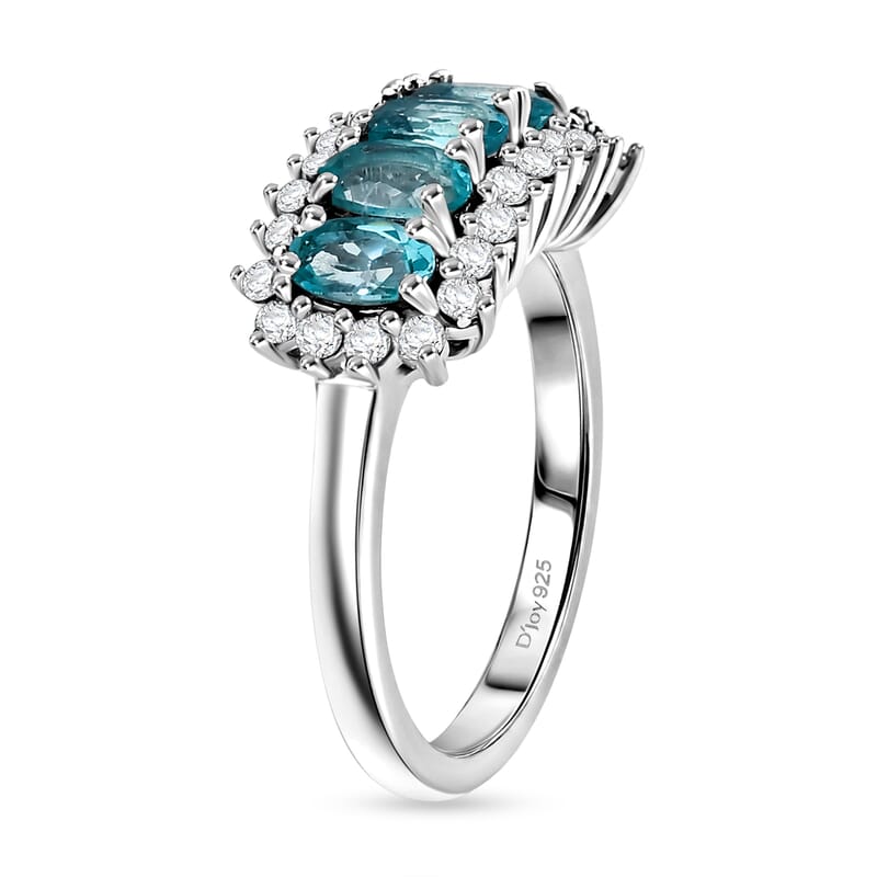 D'Joy Premium Lagoon Apatite and White Zircon 1.80 ctw Ring in Rhodium Over Sterling Silver (Size 6.0)