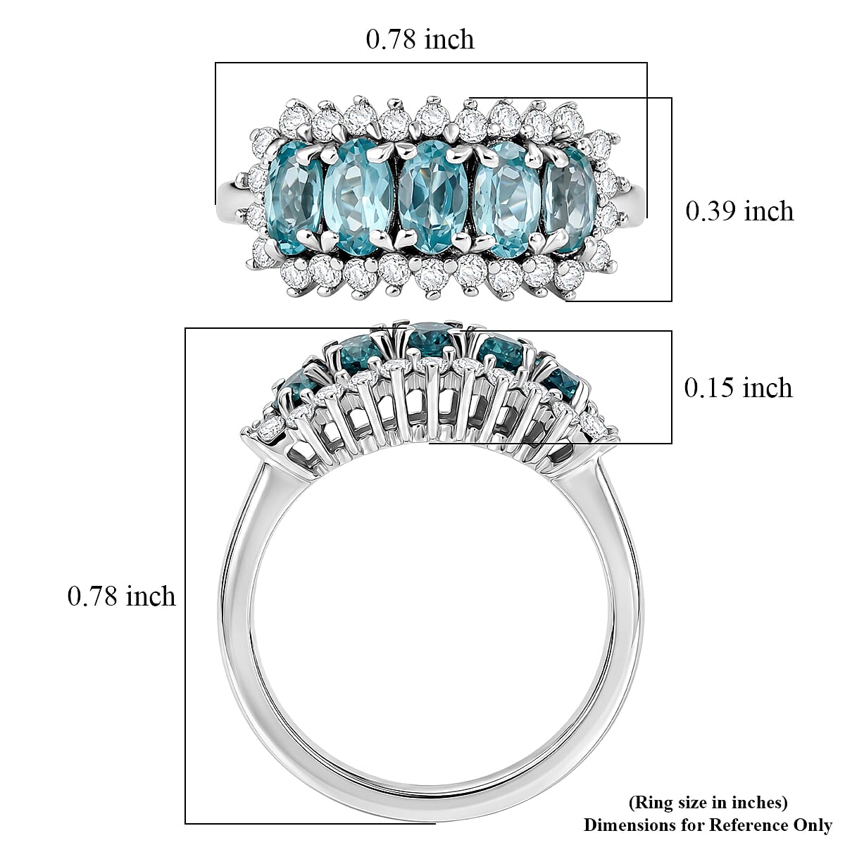 D'Joy Premium Lagoon Apatite and White Zircon 1.80 ctw Ring in Rhodium Over Sterling Silver (Size 6.0)