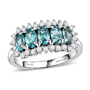 D'Joy Premium Lagoon Apatite and White Zircon 1.80 ctw Ring in Rhodium Over Sterling Silver (Size 8.0)