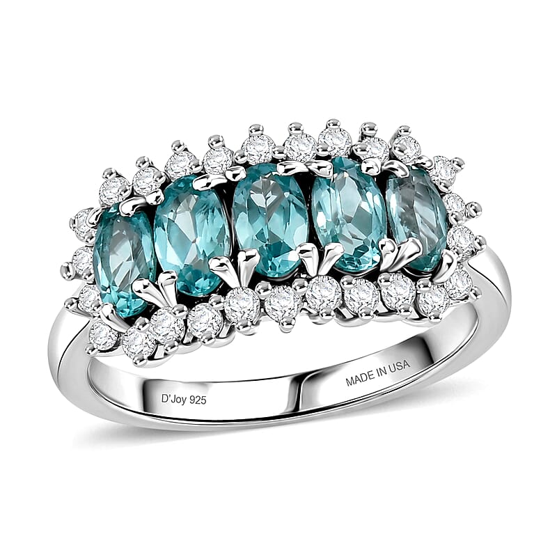 D'Joy Premium Lagoon Apatite and White Zircon 1.80 ctw Ring in Rhodium Over Sterling Silver (Size 8.0)