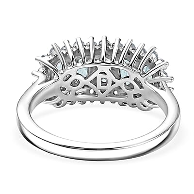 D'Joy Premium Lagoon Apatite and White Zircon 1.80 ctw Ring in Rhodium Over Sterling Silver (Size 8.0)