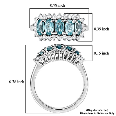 D'Joy Premium Lagoon Apatite and White Zircon 1.80 ctw Ring in Rhodium Over Sterling Silver (Size 8.0)