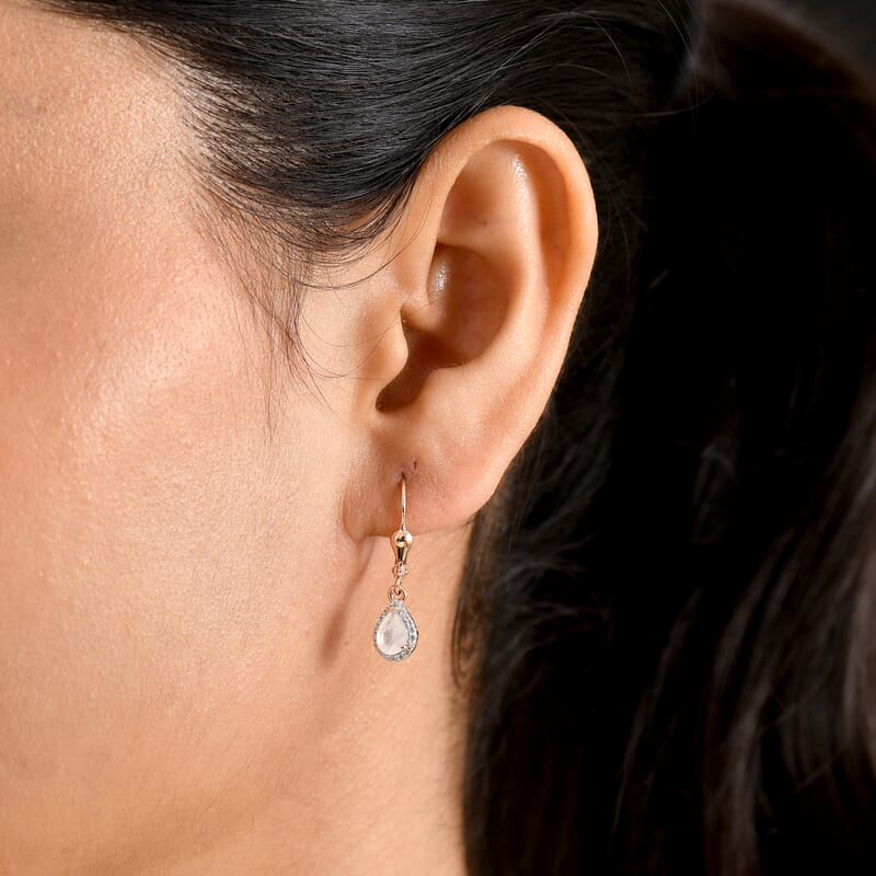 D'Joy Premium Rainbow Moonstone and White Zircon 0.90 ctw Earrings in 18K Vermeil Rose Gold Over Sterling Silver