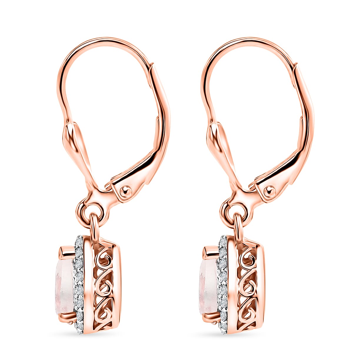 D'Joy Premium Rainbow Moonstone and White Zircon 0.90 ctw Earrings in 18K Vermeil Rose Gold Over Sterling Silver