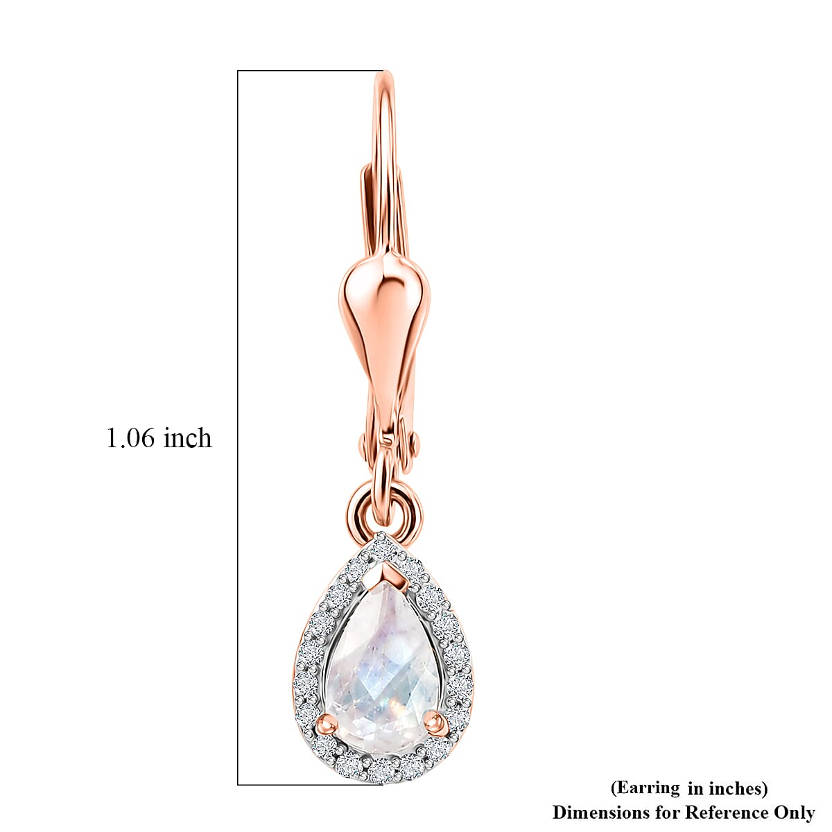 D'Joy Premium Rainbow Moonstone and White Zircon 0.90 ctw Earrings in 18K Vermeil Rose Gold Over Sterling Silver