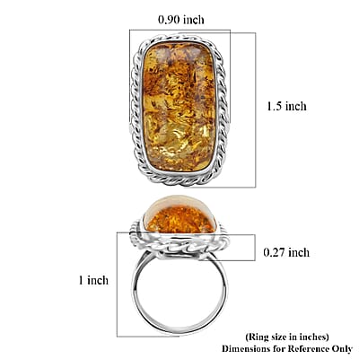 Honey Amber Ring in Sterling Silver (Size 10.0)