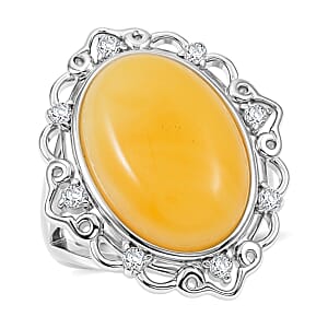 Butterscotch Amber, Simulated Diamond 2.00 ctw Ring in Sterling Silver (Size 7.0)