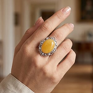 Butterscotch Amber, Simulated Diamond 2.00 ctw Ring in Sterling Silver (Size 7.0)