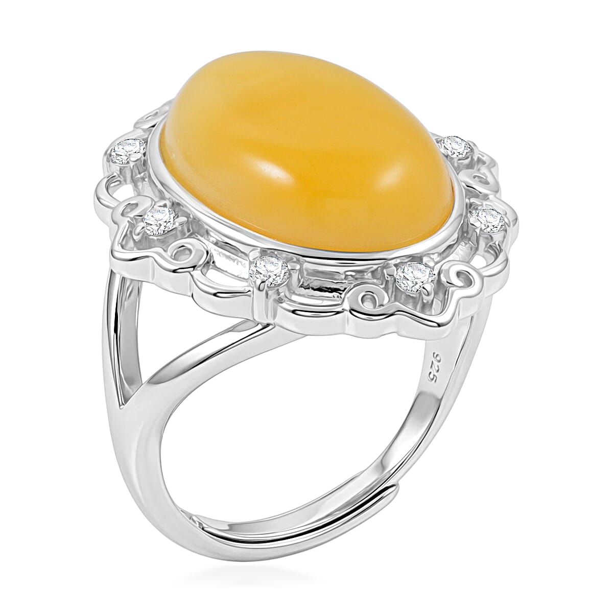 Butterscotch Amber, Simulated Diamond 2.00 ctw Ring in Sterling Silver (Size 7.0) image number 3