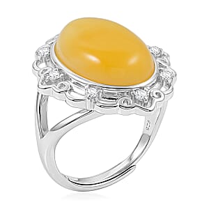 Butterscotch Amber, Simulated Diamond 2.00 ctw Ring in Sterling Silver (Size 7.0)