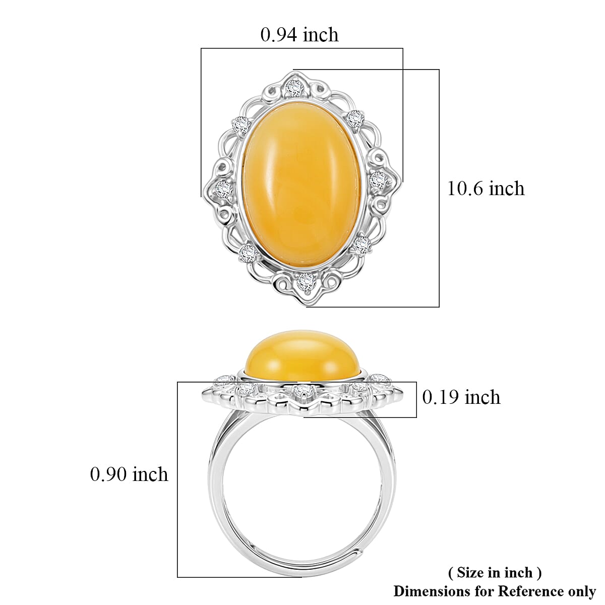 Butterscotch Amber, Simulated Diamond 2.00 ctw Ring in Sterling Silver (Size 7.0) image number 4