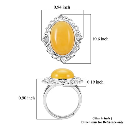 Butterscotch Amber, Simulated Diamond 2.00 ctw Ring in Sterling Silver (Size 7.0)