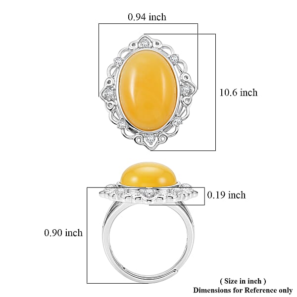 Butterscotch Amber, Simulated Diamond 2.00 ctw Ring in Sterling Silver (Size 7.0)