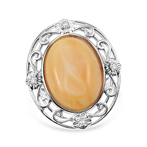 Butterscotch Amber, Simulated Diamond 1.00 ctw Ring in Sterling Silver (Size 6.0)