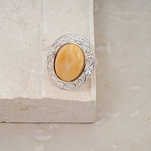 Butterscotch Amber, Simulated Diamond 1.00 ctw Ring in Sterling Silver (Size 6.0)