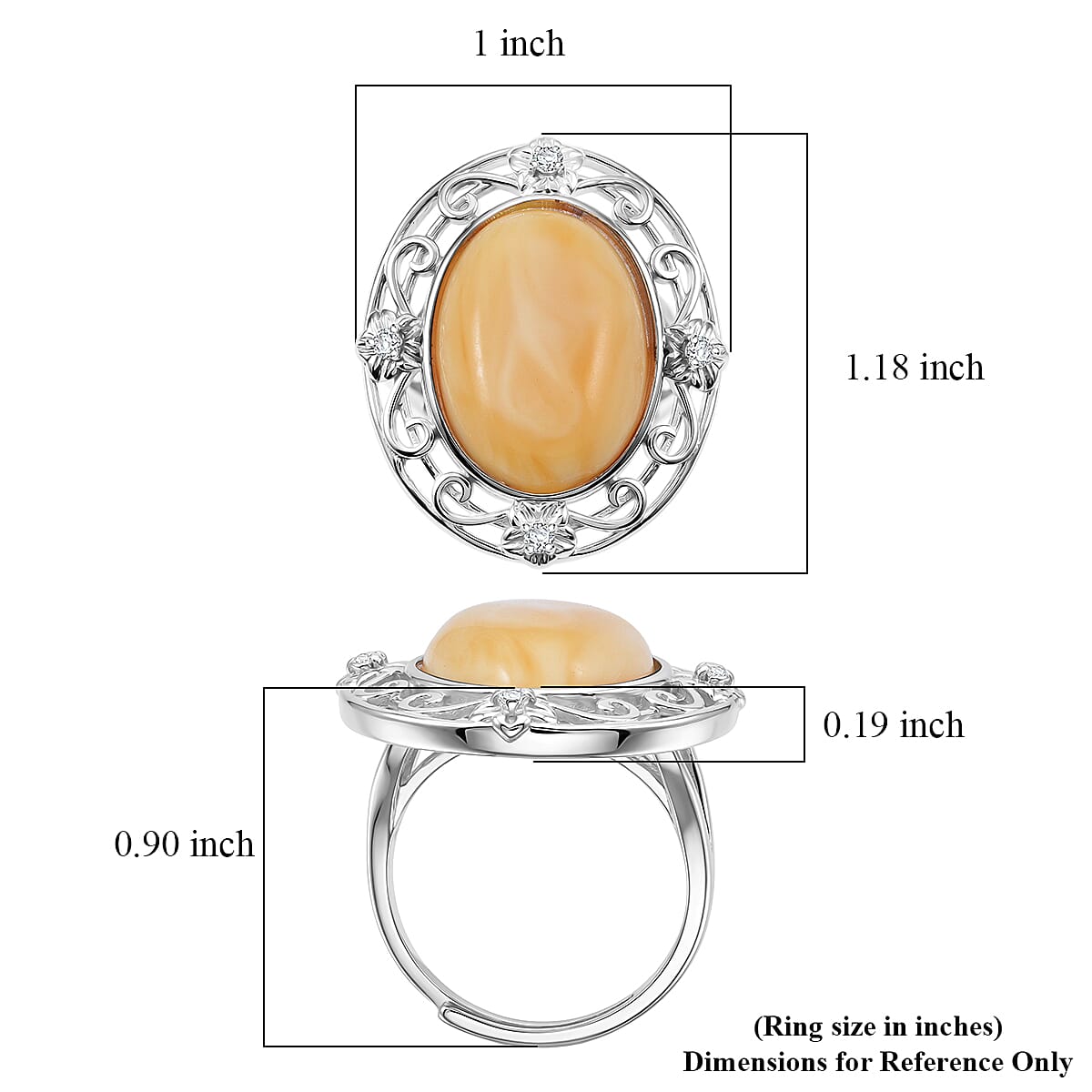 Butterscotch Amber, Simulated Diamond 1.00 ctw Ring in Sterling Silver (Size 6.0) image number 4